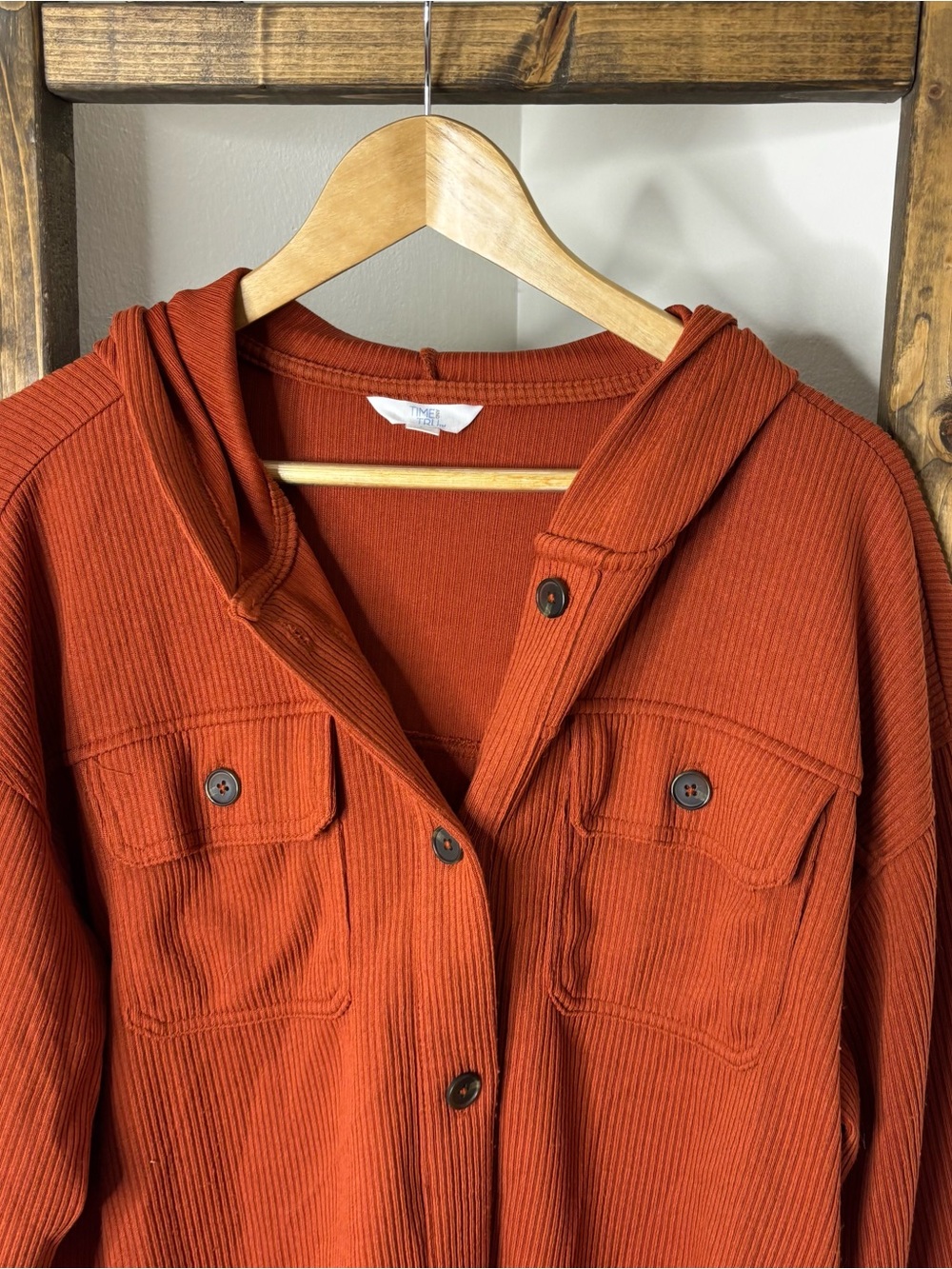 Time and Tru Rust Ribbed Button-Front Shacket Size L - Picture 2 of 6